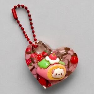 Handmade Keychain Bag Charm - Decoden Kawaii Choco Strawberry Cat Theme